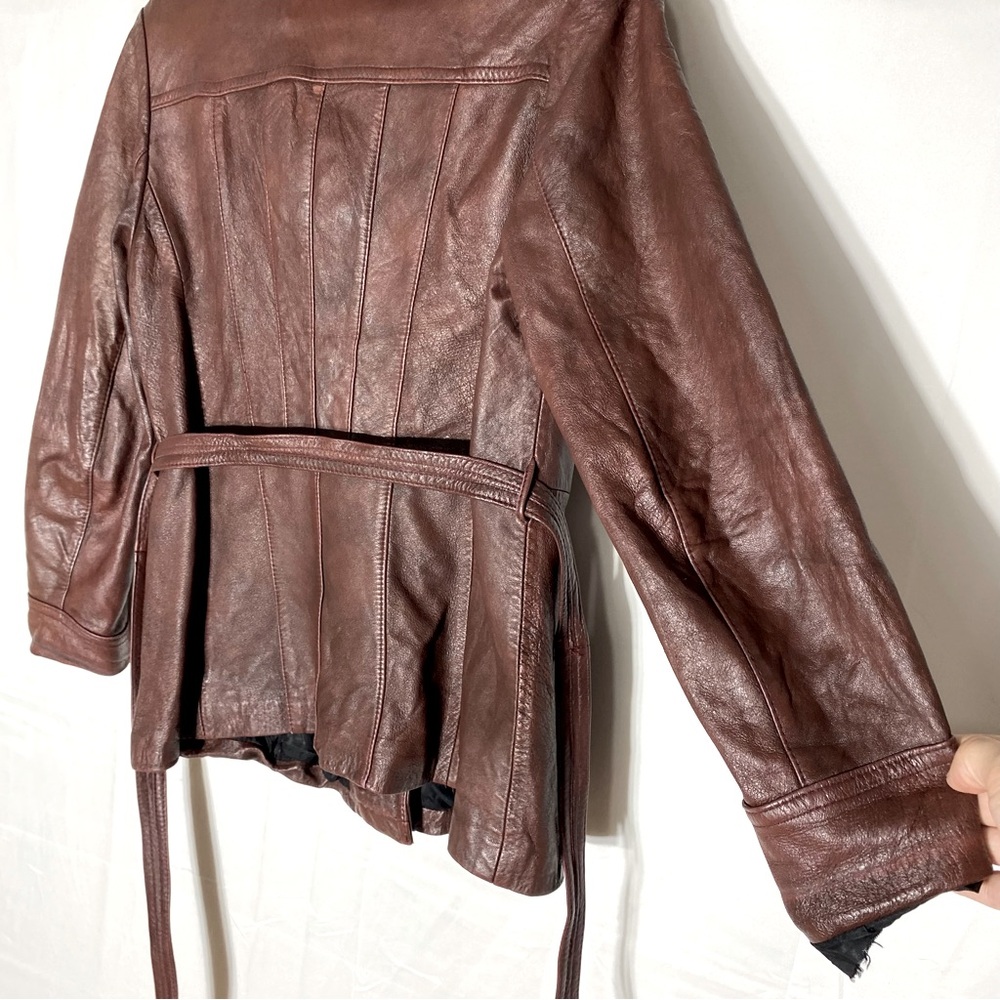 Vintage Marquis Of London Reddish Brown Belted Leather Jacket XS - Picture 14 of 16